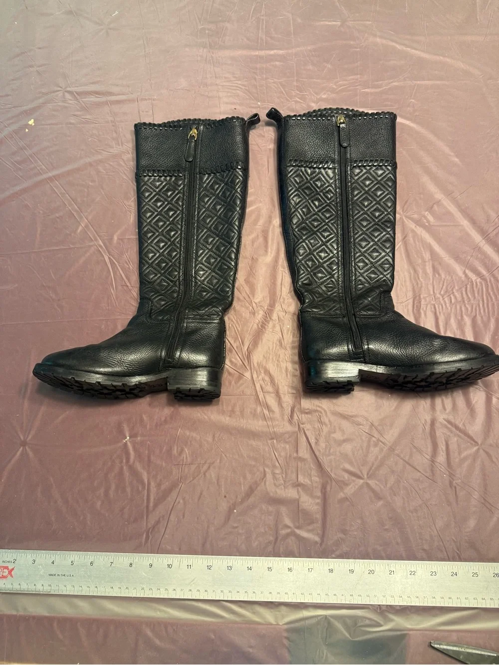 Tory Burch Marion Quilted Tall Riding Boot Black Leather Size 5.6 MSRP $598